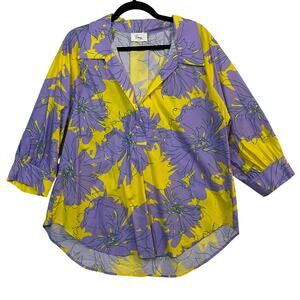 Verxy Women's Purple Yellow Floral Cotton Popover Lagenlook Blouse Top Size 2X